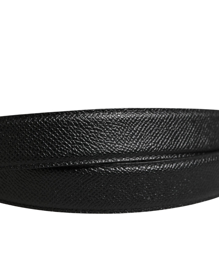 Dolce &amp; Gabbana Men Black Calf Leather Logo Metal Buckle Belt
