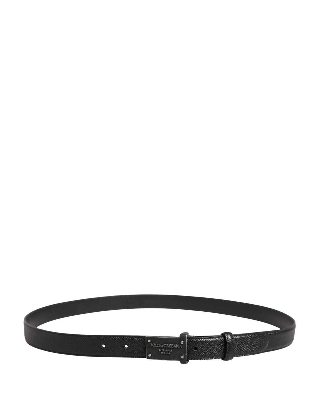 Dolce &amp; Gabbana Men Black Calf Leather Logo Metal Buckle Belt