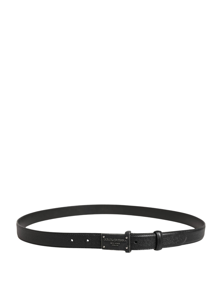 Dolce &amp; Gabbana Men Black Calf Leather Logo Metal Buckle Belt