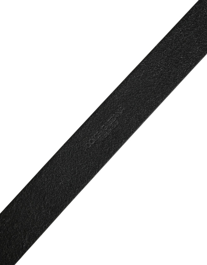 Dolce &amp; Gabbana Men Black Calf Leather Metal Buckle Belt