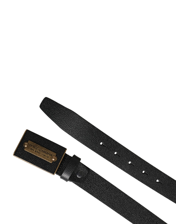 Dolce &amp; Gabbana Men Black Calf Leather Metal Buckle Belt
