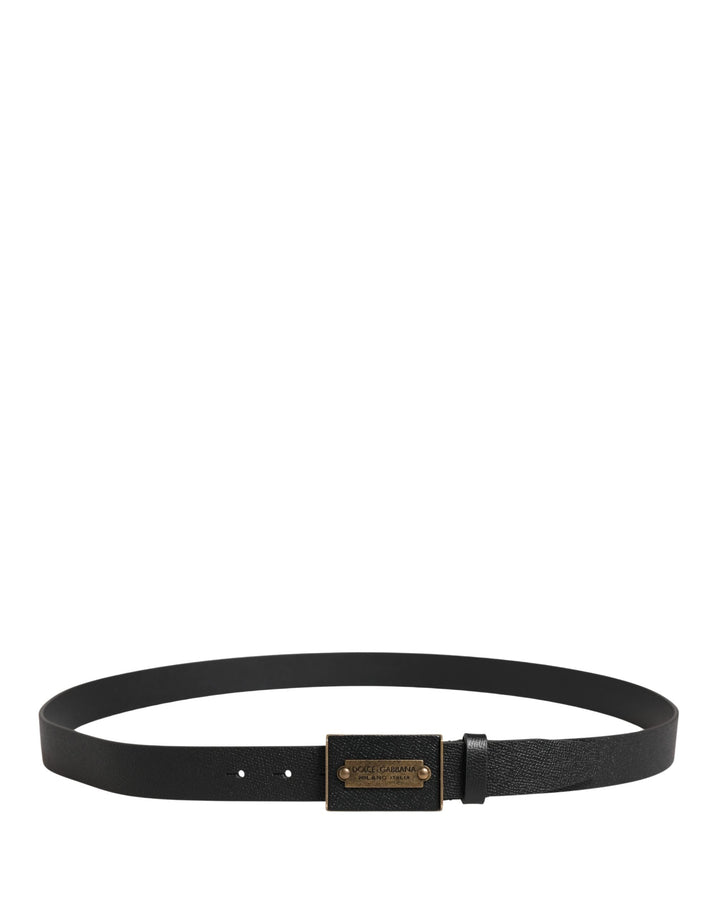Dolce &amp; Gabbana Men Black Calf Leather Metal Buckle Belt