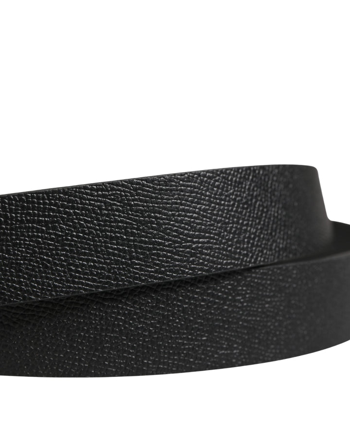 Dolce &amp; Gabbana Men Black Calf Leather Metal Buckle Belt