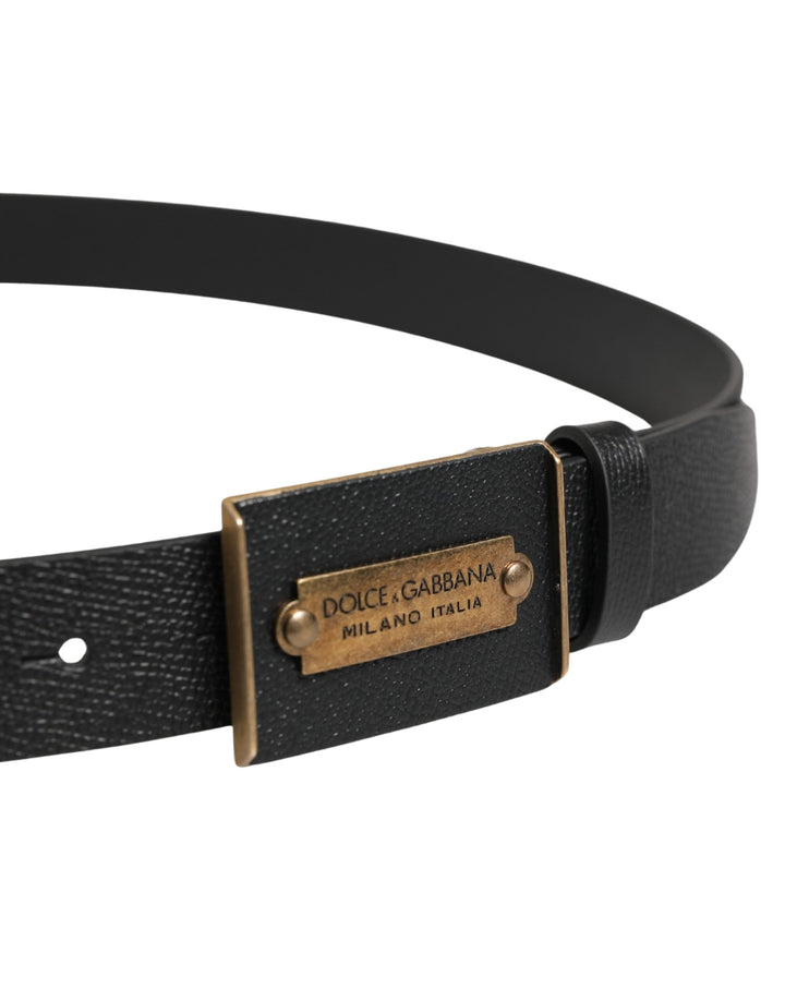 Dolce &amp; Gabbana Men Black Calf Leather Metal Buckle Belt