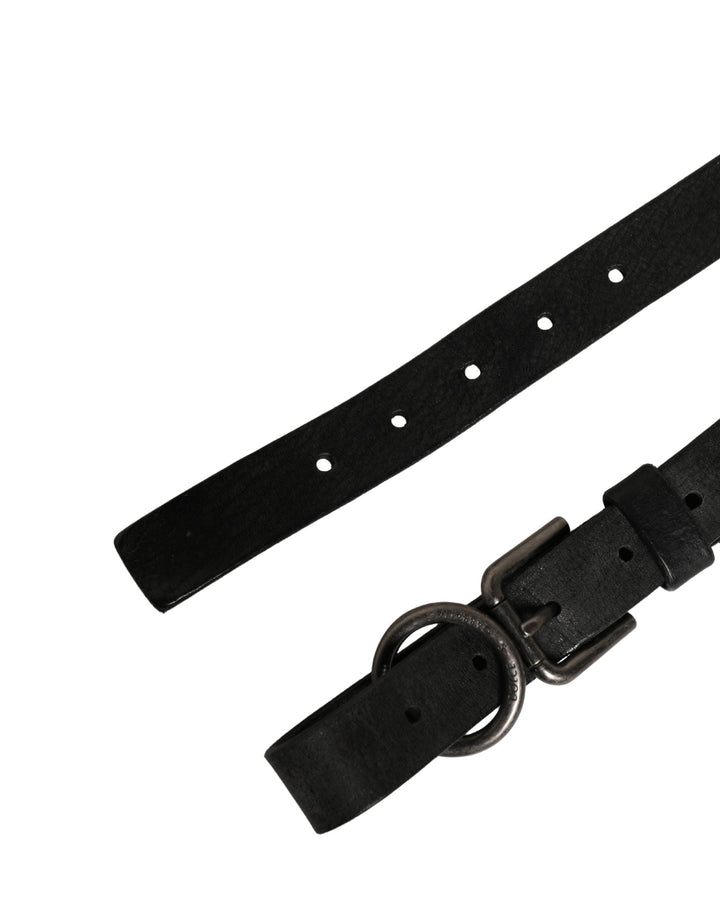 Dolce &amp; Gabbana Men Black Calfskin Leather Metal Buckle Belt