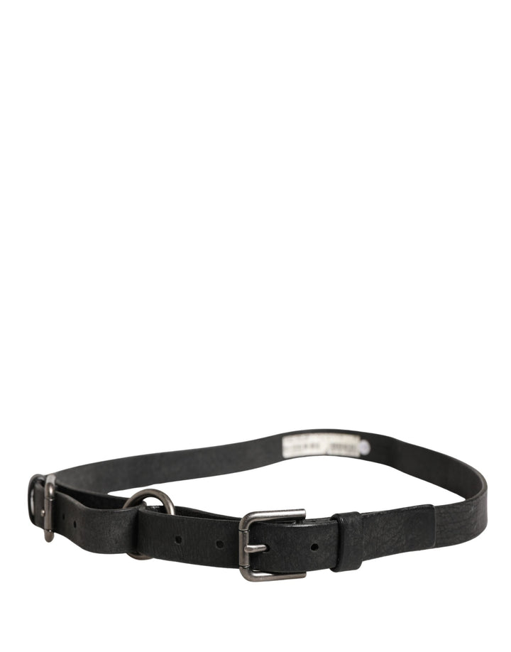 Dolce &amp; Gabbana Men Black Calfskin Leather Metal Buckle Belt