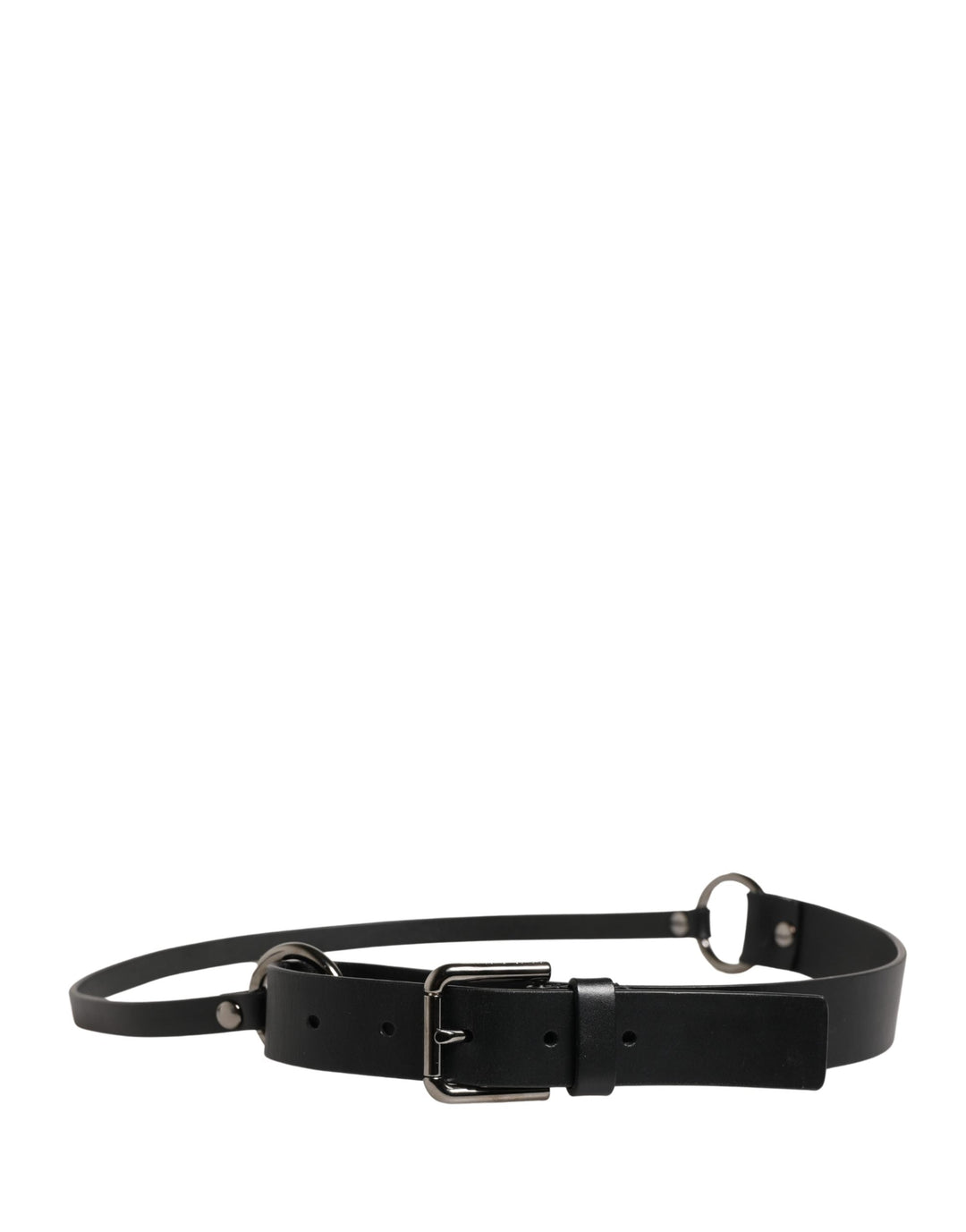Dolce &amp; Gabbana Men Black Calfskin Leather Metal Buckle Belt