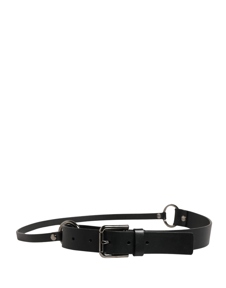 Dolce &amp; Gabbana Men Black Calfskin Leather Metal Buckle Belt