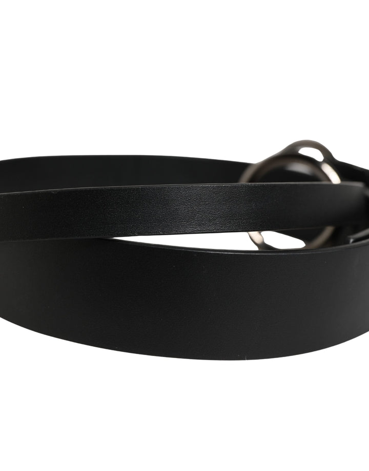 Dolce &amp; Gabbana Men Black Calfskin Leather Metal Buckle Belt