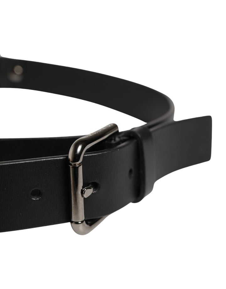 Dolce &amp; Gabbana Men Black Calfskin Leather Metal Buckle Belt