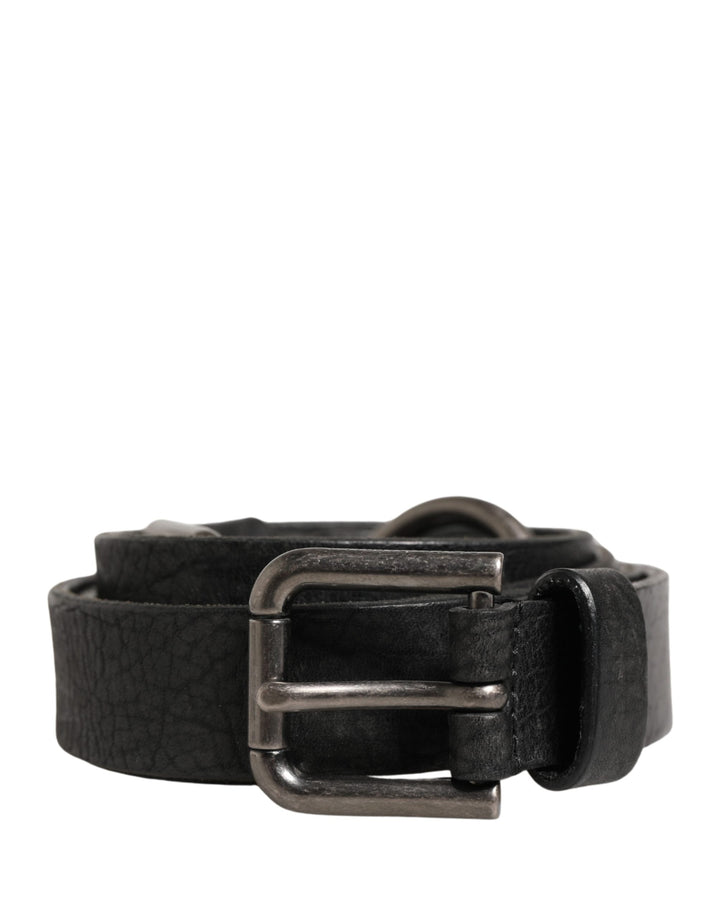 Dolce &amp; Gabbana Men Black Calfskin Leather Metal Buckle Belt