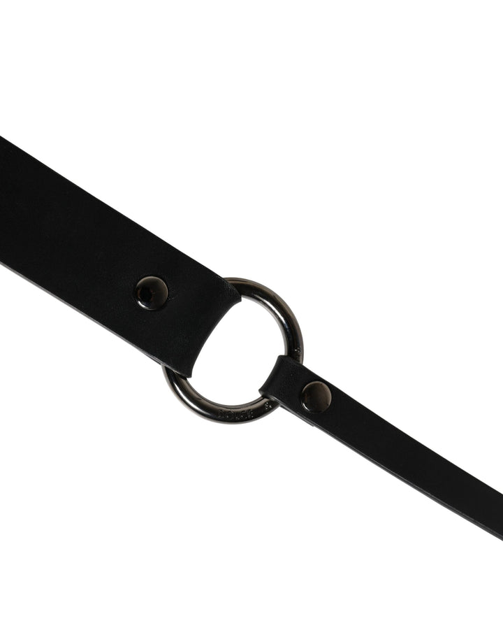 Dolce &amp; Gabbana Men Black Calfskin Leather Metal Buckle Belt