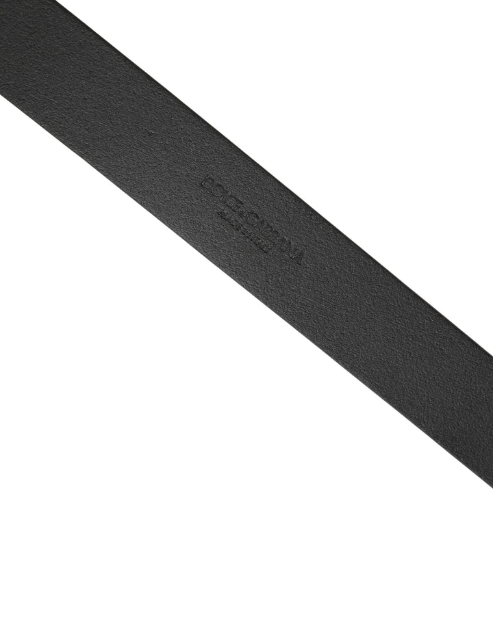 Dolce &amp; Gabbana Men Black Calfskin Leather Square Buckle Belt