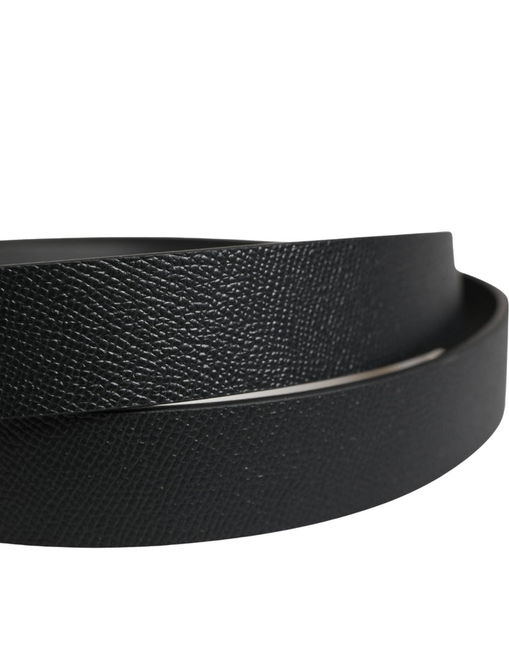 Dolce &amp; Gabbana Men Black Calfskin Leather Square Buckle Belt
