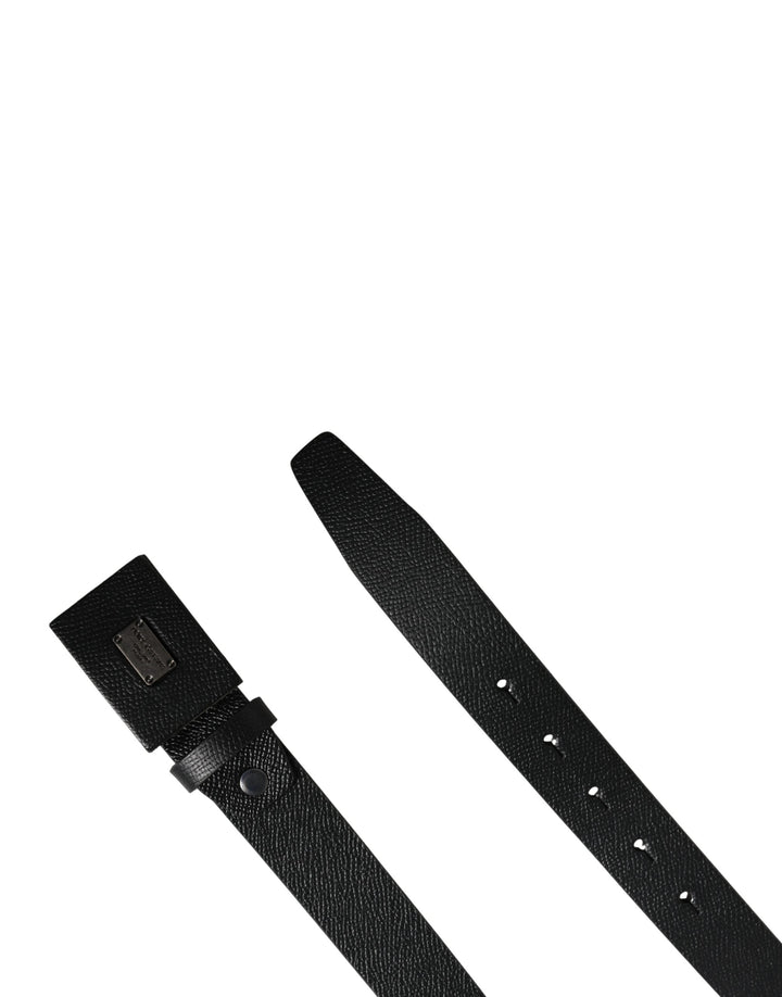 Dolce &amp; Gabbana Men Black Calfskin Leather Square Buckle Belt