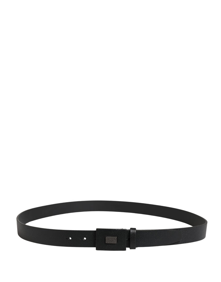 Dolce &amp; Gabbana Men Black Calfskin Leather Square Buckle Belt