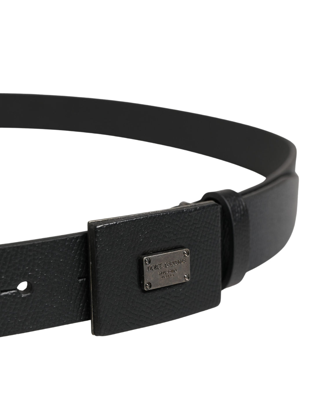 Dolce &amp; Gabbana Men Black Calfskin Leather Square Buckle Belt