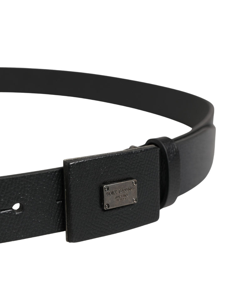 Dolce &amp; Gabbana Men Black Calfskin Leather Square Buckle Belt