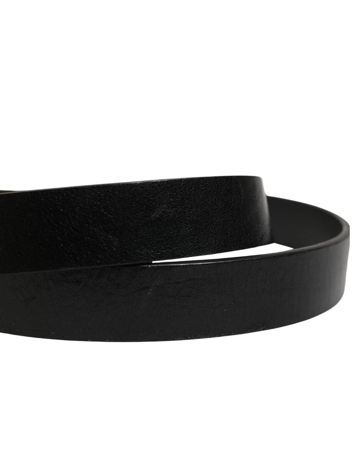 Dolce &amp; Gabbana Men Black Classic Leather Logo Buckle Belt