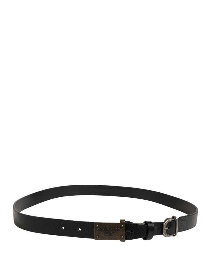 Dolce &amp; Gabbana Men Black Classic Leather Logo Buckle Belt