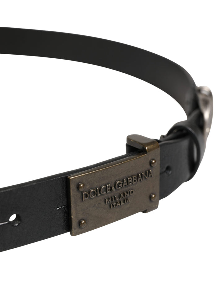 Dolce &amp; Gabbana Men Black Classic Leather Logo Buckle Belt
