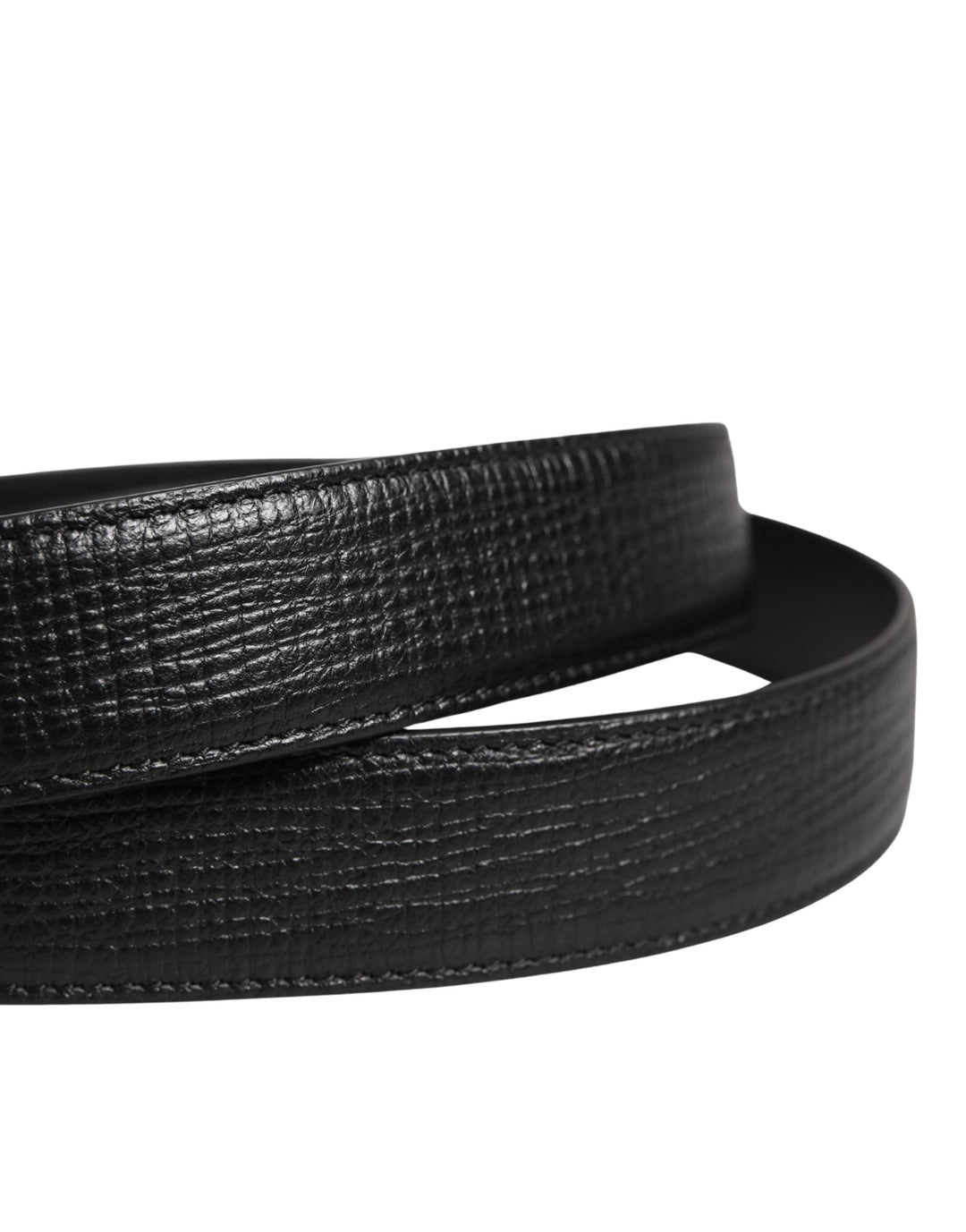Dolce &amp; Gabbana Men Black Classic Leather Metal Buckle Belt