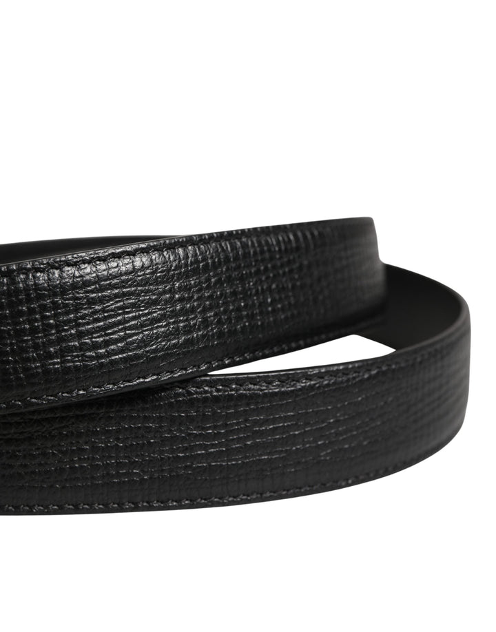 Dolce &amp; Gabbana Men Black Classic Leather Metal Buckle Belt
