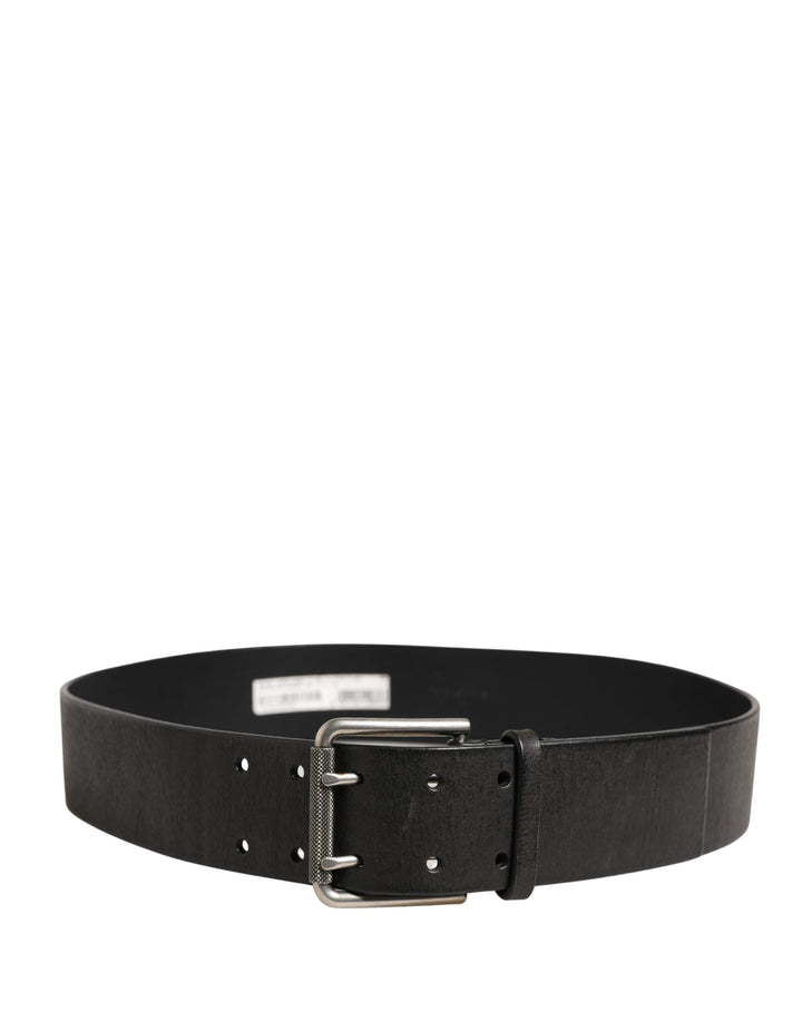 Dolce &amp; Gabbana Men Black Classic Leather Metal Buckle Belt