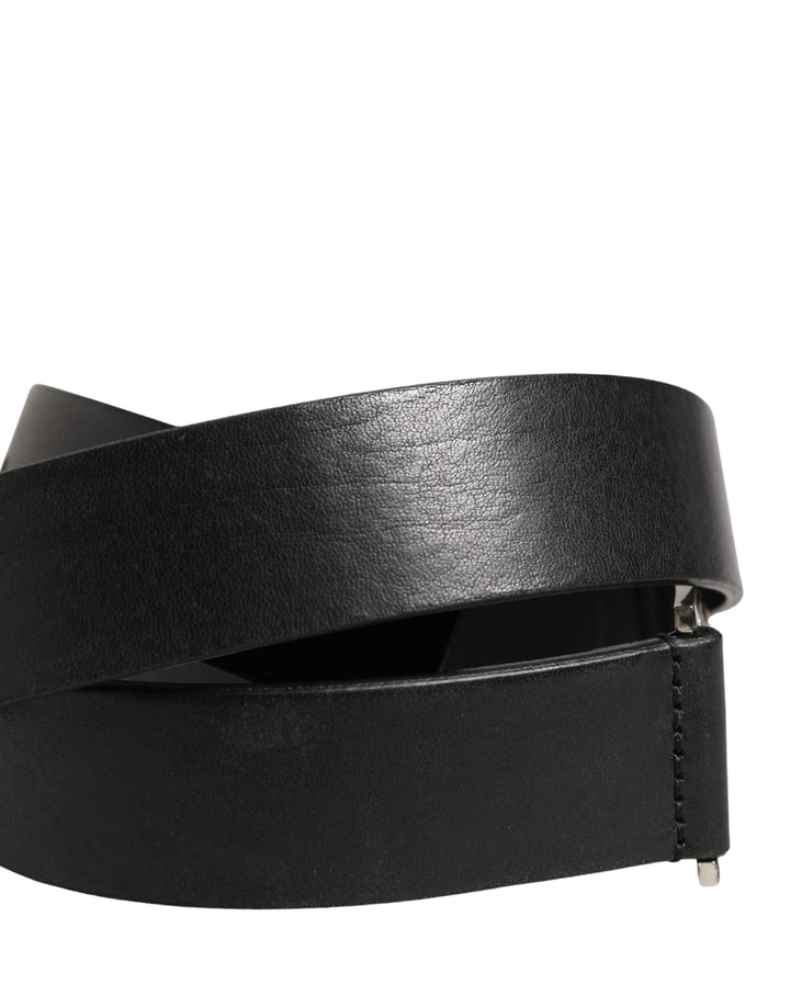 Dolce &amp; Gabbana Men Black Classic Leather Metal Buckle Belt