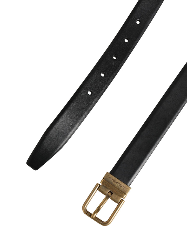 Dolce &amp; Gabbana Men Black Classic Leather Metal Buckle Belt