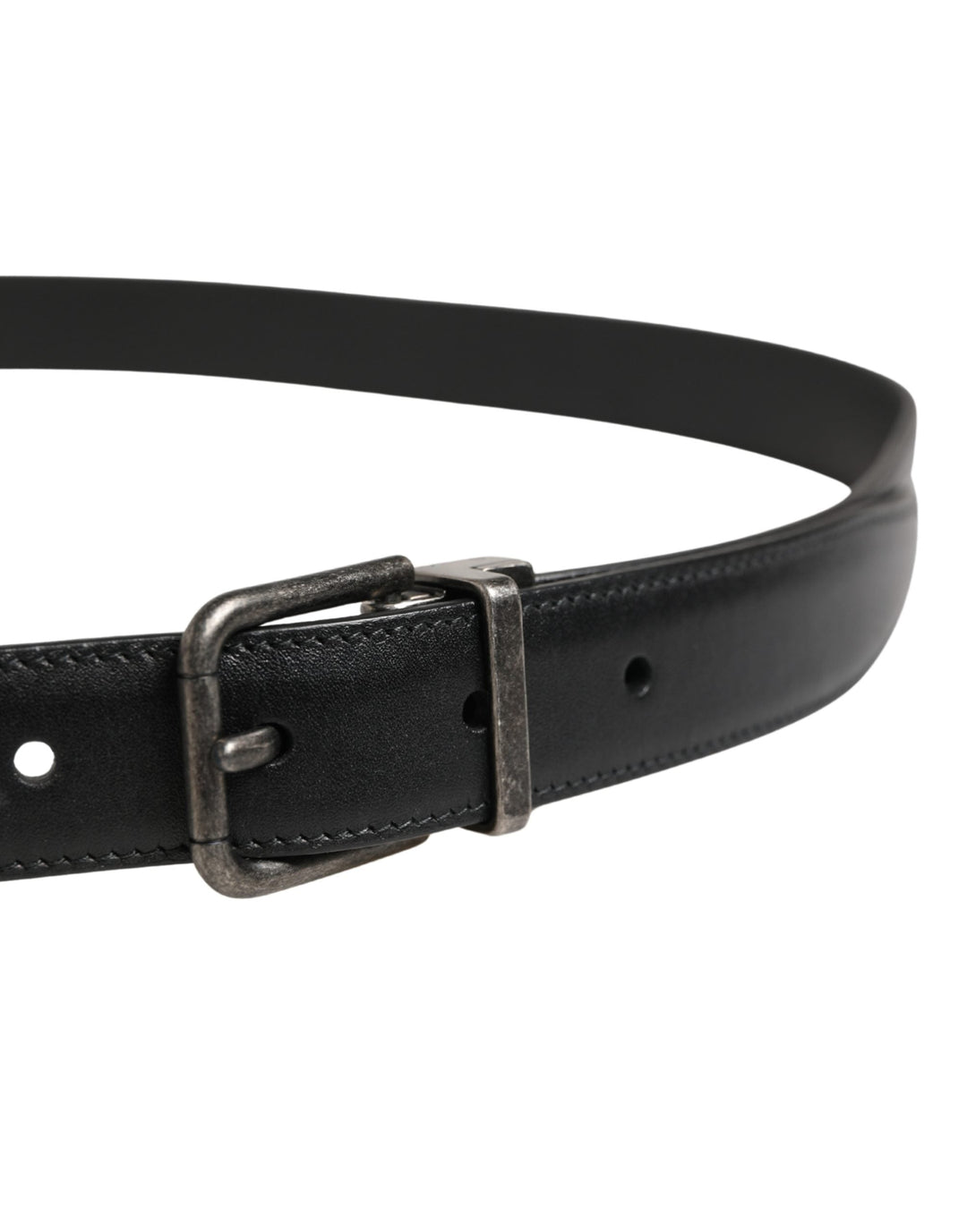 Dolce &amp; Gabbana Men Black Classic Leather Metal Buckle Belt