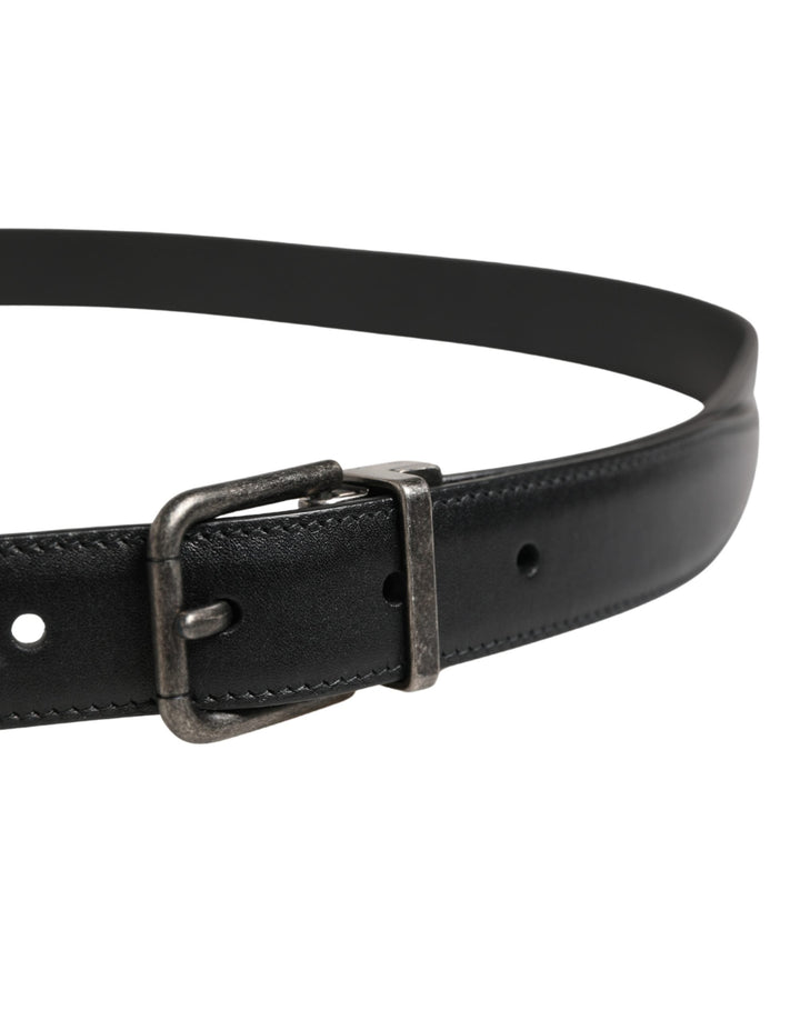 Dolce &amp; Gabbana Men Black Classic Leather Metal Buckle Belt