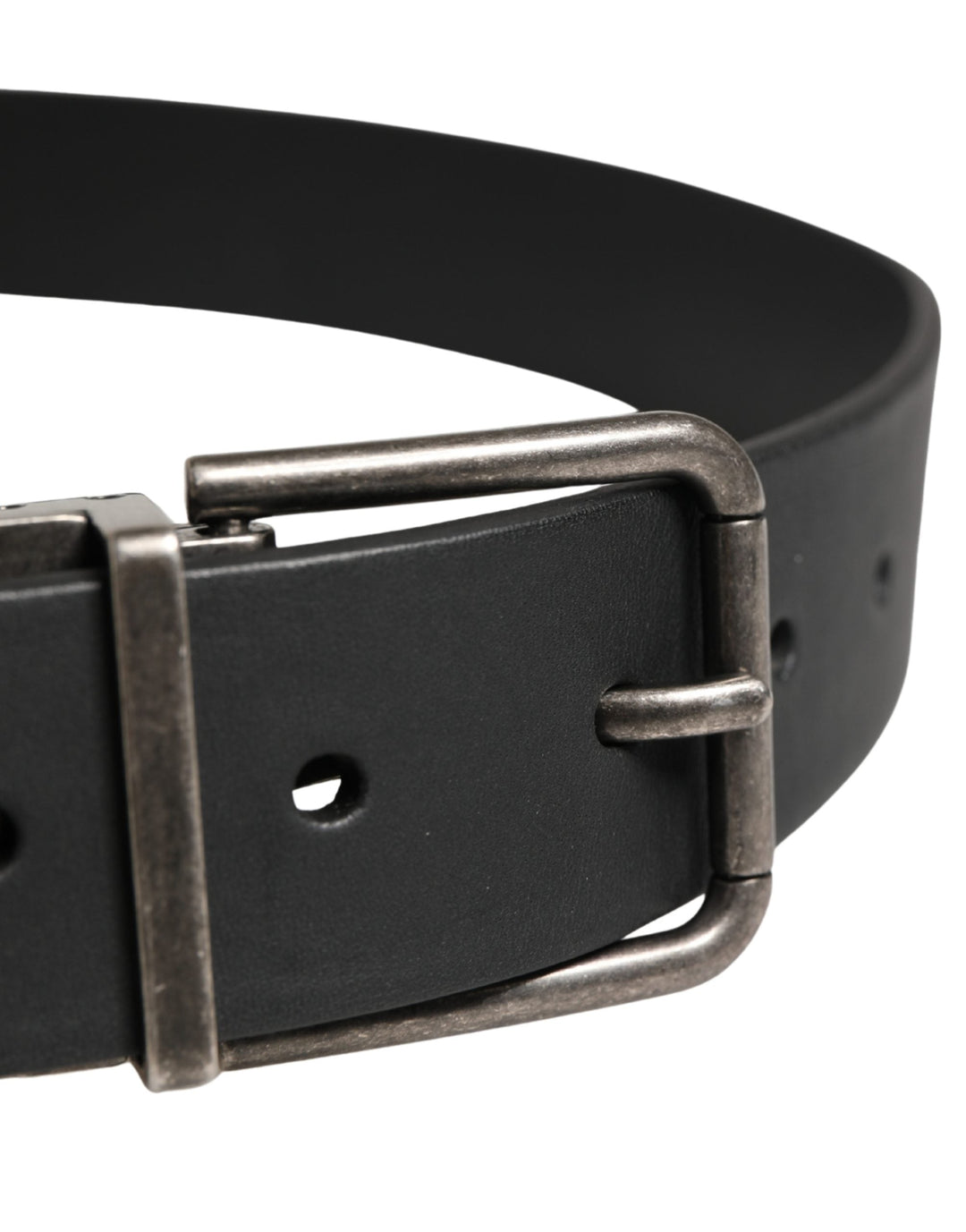 Dolce &amp; Gabbana Men Black Classic Leather Metal Buckle Belt