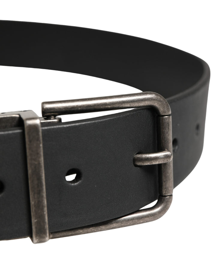Dolce &amp; Gabbana Men Black Classic Leather Metal Buckle Belt