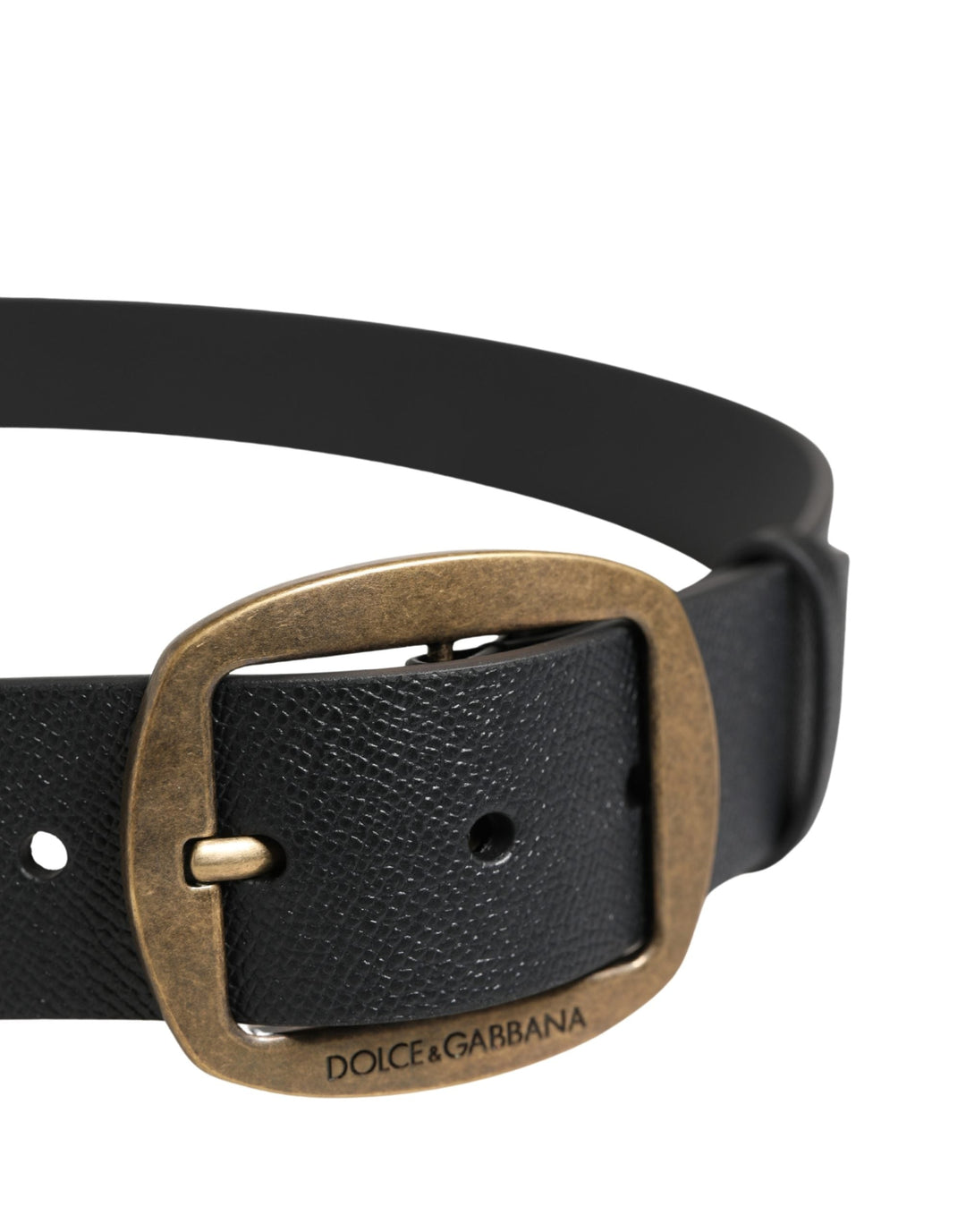 Dolce &amp; Gabbana Men Black Classic Leather Metal Buckle Belt