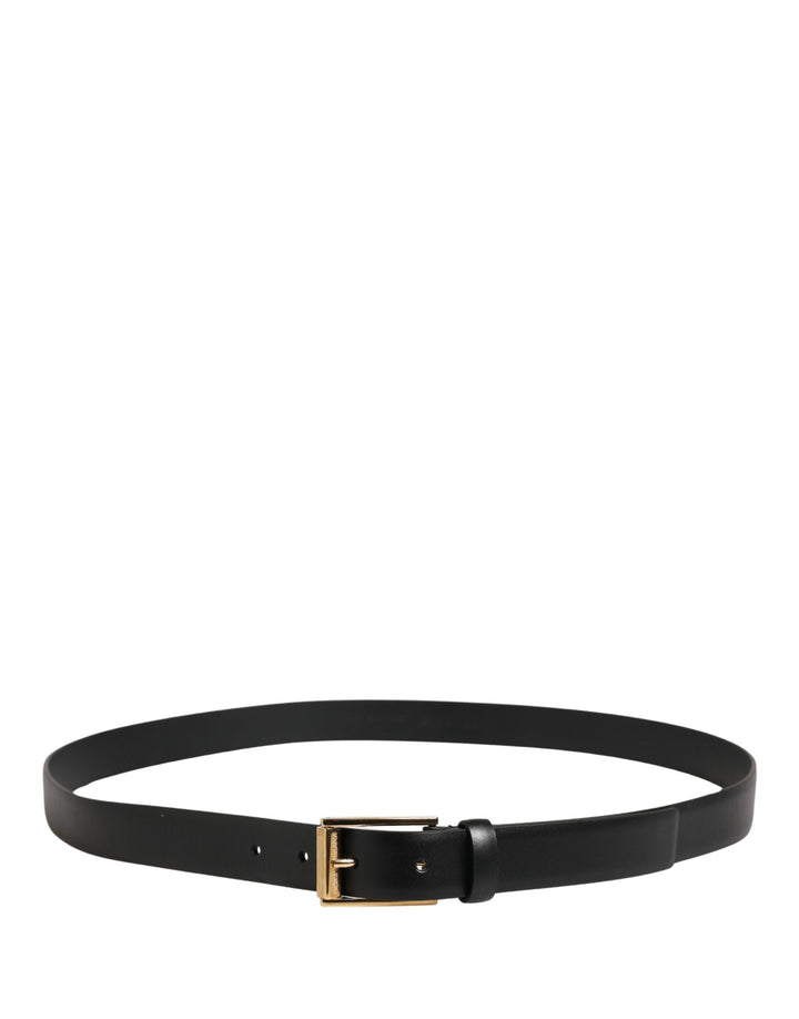 Dolce &amp; Gabbana Men Black Classic Leather Metal Buckle Belt