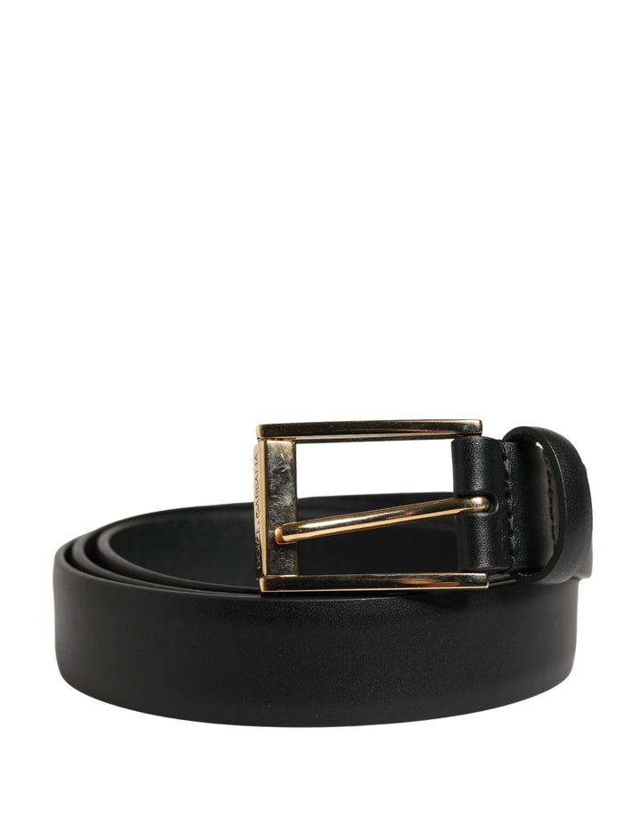 Dolce &amp; Gabbana Men Black Classic Leather Metal Buckle Belt