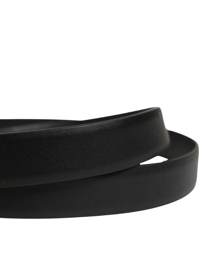 Dolce &amp; Gabbana Men Black Classic Leather Metal Buckle Belt