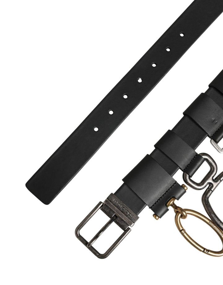 Dolce &amp; Gabbana Men Black Classic Leather Metal Buckle Belt