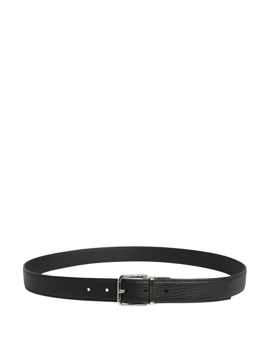 Dolce &amp; Gabbana Men Black Classic Leather Metal Buckle Belt