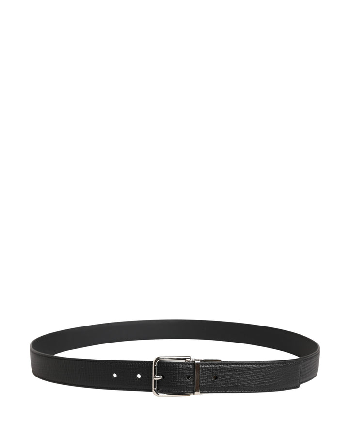 Dolce &amp; Gabbana Men Black Classic Leather Metal Buckle Belt
