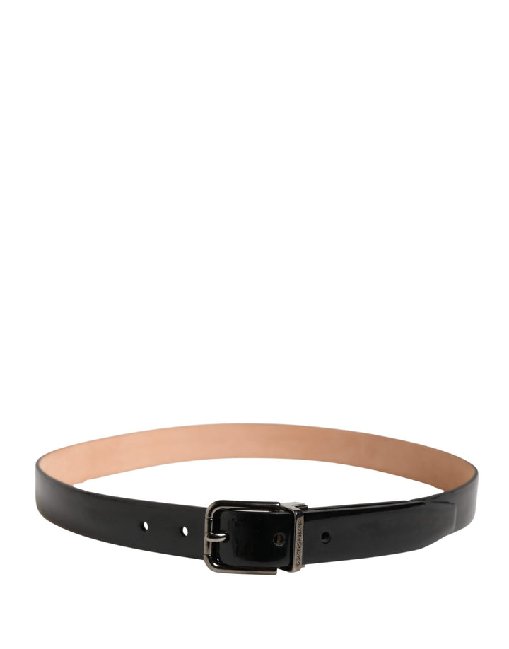 Dolce &amp; Gabbana Men Black Classic Leather Metal Buckle Belt