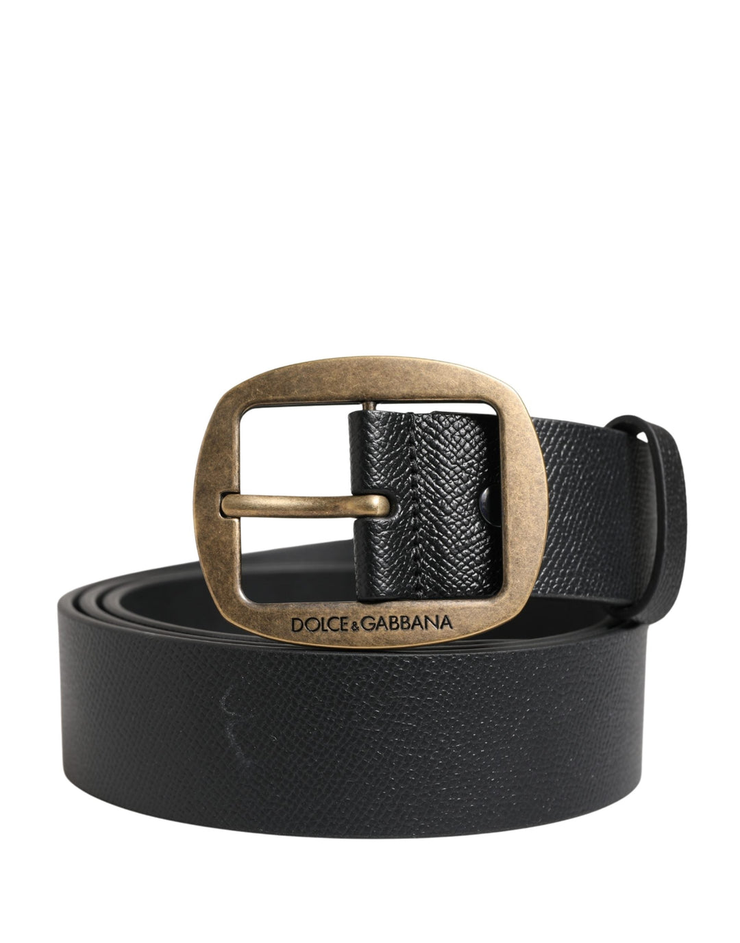 Dolce &amp; Gabbana Men Black Classic Leather Metal Buckle Belt