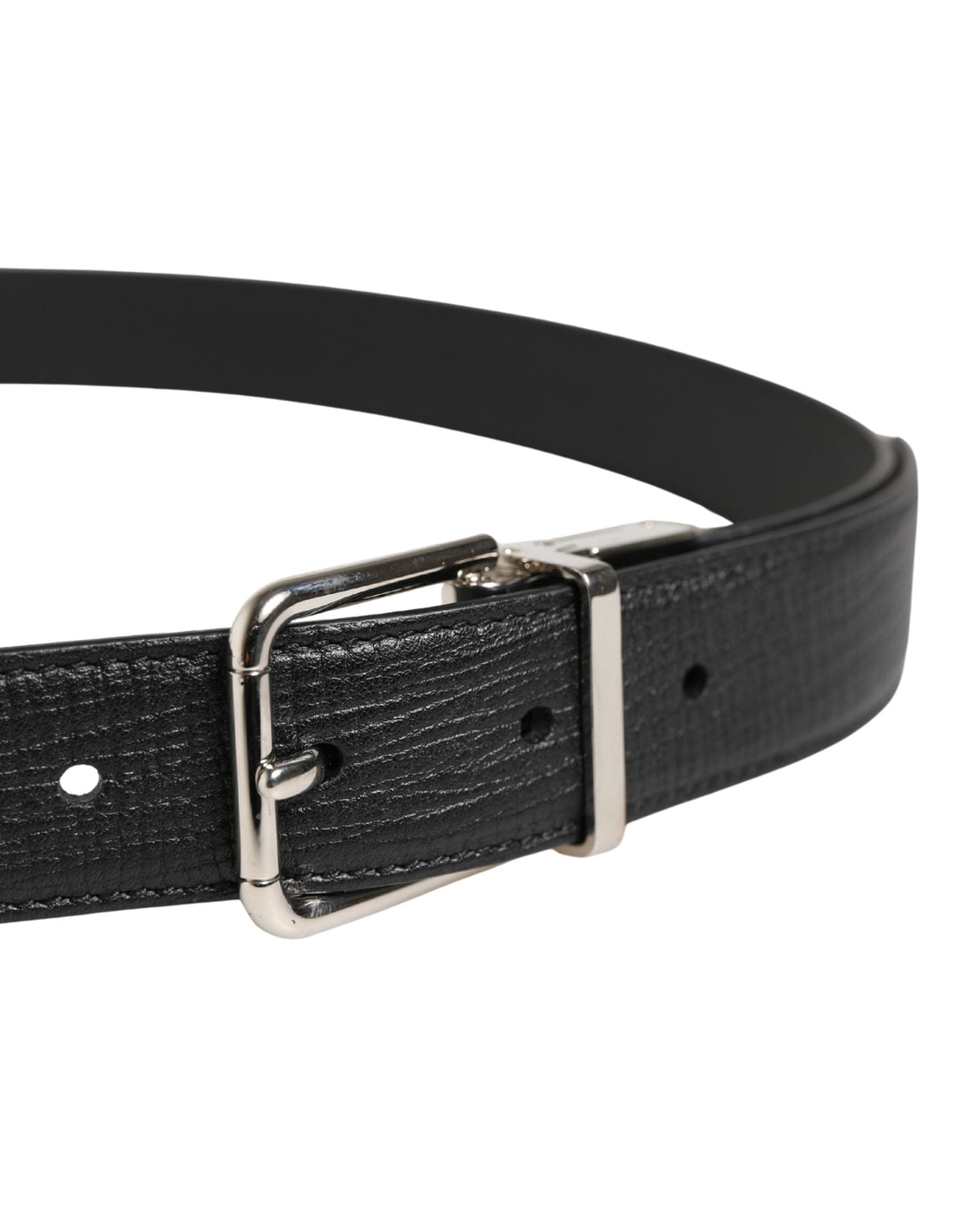 Dolce &amp; Gabbana Men Black Classic Leather Metal Buckle Belt