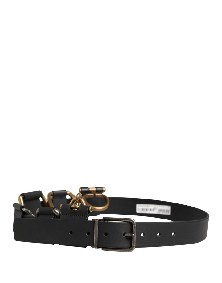 Dolce &amp; Gabbana Men Black Classic Leather Metal Buckle Belt