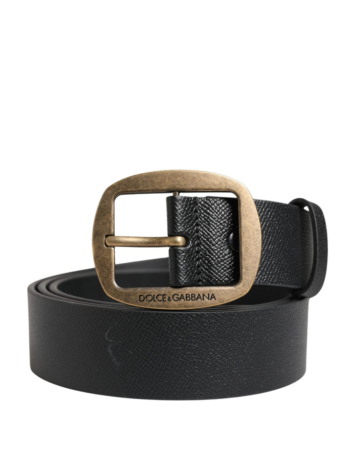 Dolce &amp; Gabbana Men Black Classic Leather Metal Buckle Belt
