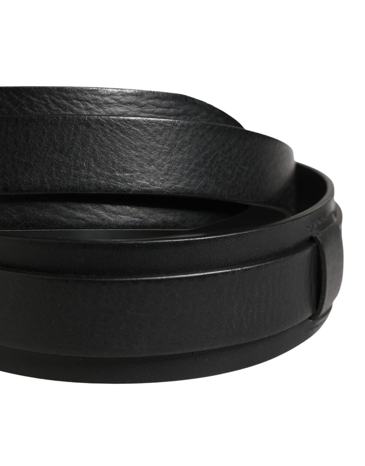 Dolce &amp; Gabbana Men Black Classic Leather Metal Buckle Belt