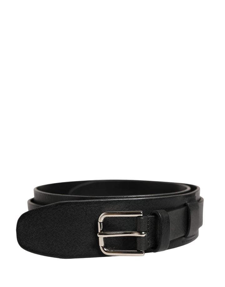 Dolce &amp; Gabbana Men Black Classic Leather Metal Buckle Belt