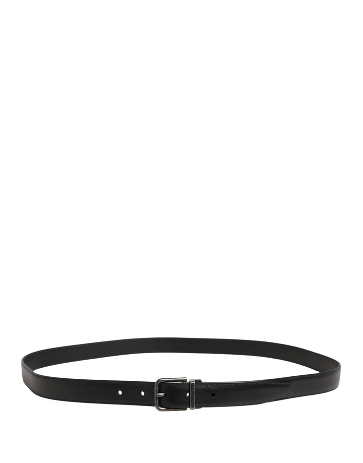 Dolce &amp; Gabbana Men Black Classic Leather Metal Buckle Belt