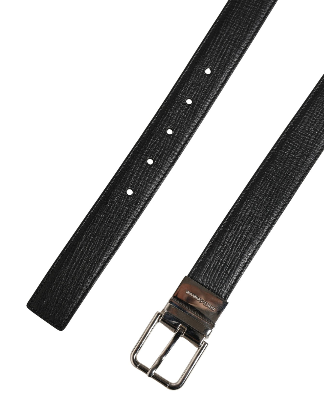 Dolce &amp; Gabbana Men Black Classic Leather Metal Buckle Belt